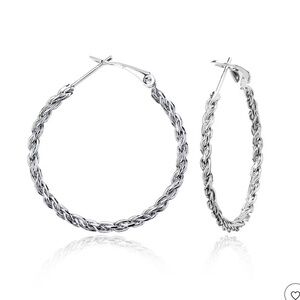 Elegant Silver Tone Twisted Hoop Earrings-1.7" Classic Style | Statement Jewelry